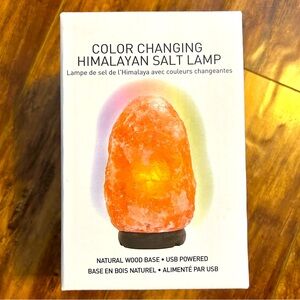 NEW Himalayan salt rock lamp small natural wood base multicolour changing light